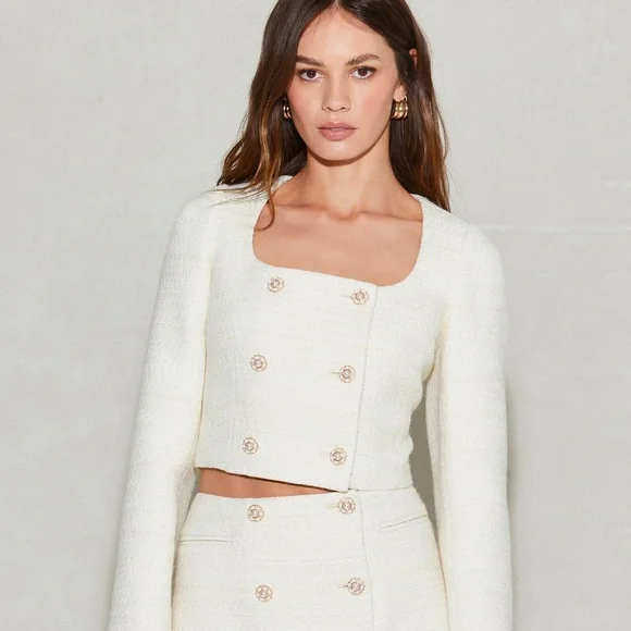 ASTR The Label Cream Rosario Tweed Cropped Jacket size XL - Picture 3 of 8